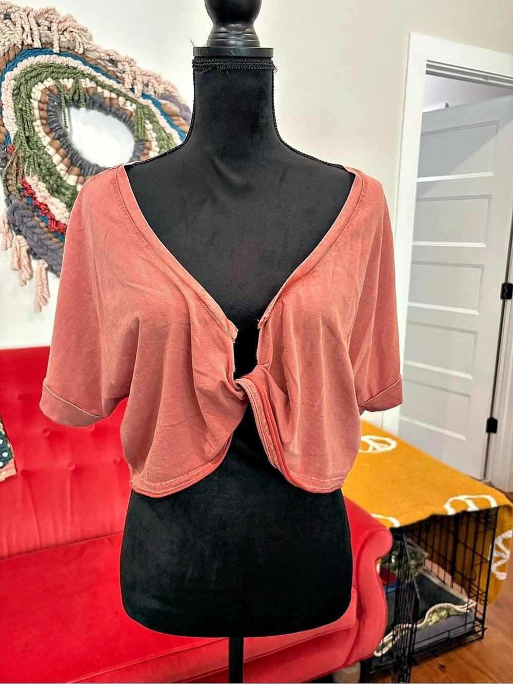 Anthropologie Daily Practice Tie Front Cropped Top in Pink XL Like New
